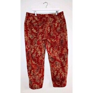 Lauren Ralph Lauren Pants Womens 18W Red Gold Paisley Cotton Crop Tapered Ankle
